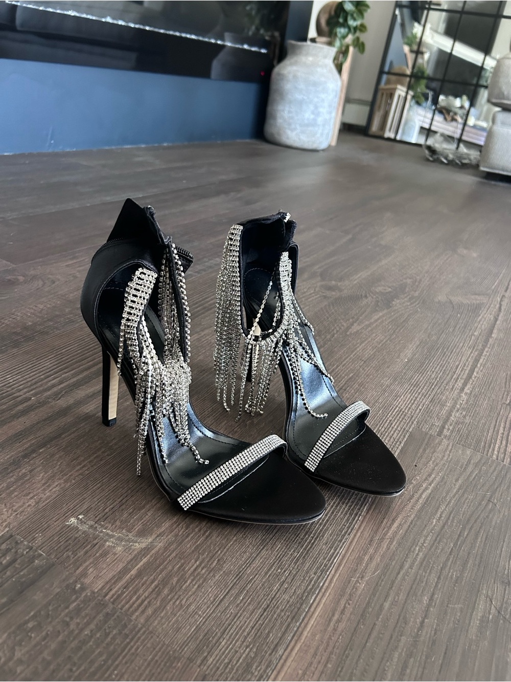 SHEIN Black Rhinestone Fringe Stiletto Heels - Picture 2 of 2